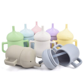 Food grade silicone baby drink cup with straw