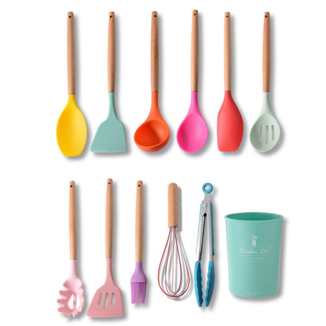 11pcs silicone utensil set for wholesale with bucket included