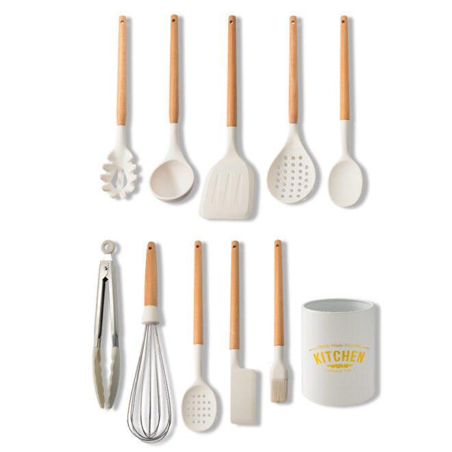 Custom logo wooden silicone cooking utensil