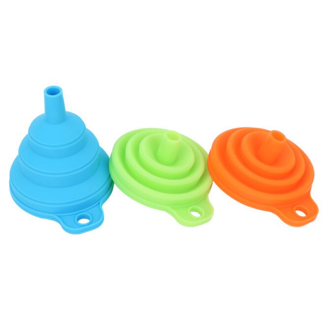 Portable and space saving silicone funnel for travel and outdoor use