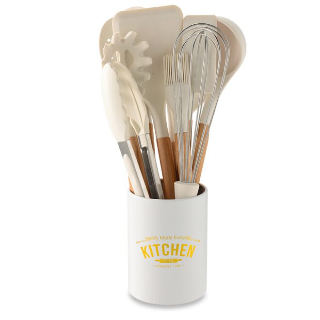 Wooden handle silicone cooking utensil with custom logo