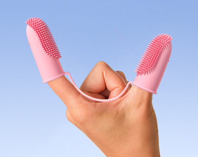 double sided silicone pet finger toothbrush pair