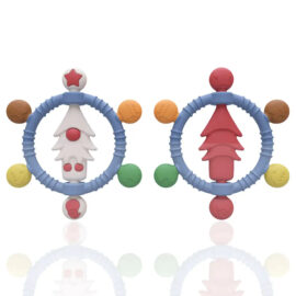 Hot Selling  Baby Silicone Teether Christmas Tree Shaped Baby Rattle Teething Ring Toy Food Grade Silicone Christmas Baby Teether