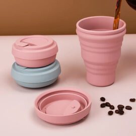 Collapsible Silicone Cup With Lid Portable Coffee Travel Mug Cup