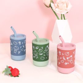 Best selling customizable silicone water cup with straw for kids