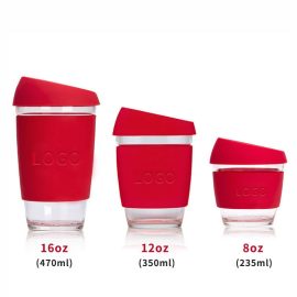 High temperature resistant custom glass coffee cups with silicone sleeve