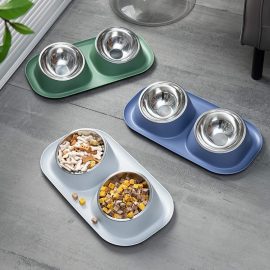 wholesale dog bowls stainless steel double bowl anti-slip anti-leak pet feeder